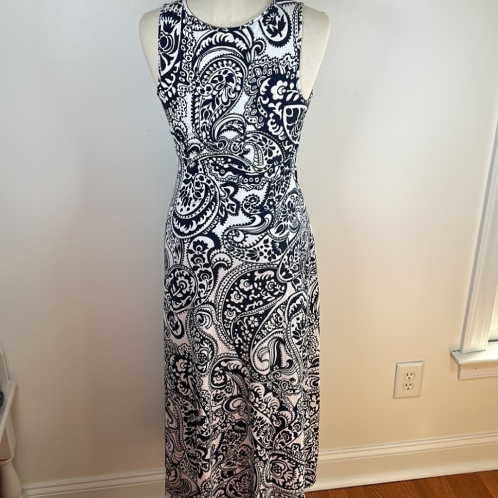 Talbot's Navy Paisley and Floral Sleeveless Maxi Dress Size Small Petite - Picture 3 of 9